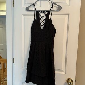 Eclipse Black Lace Mini Dress with Crisscross Back